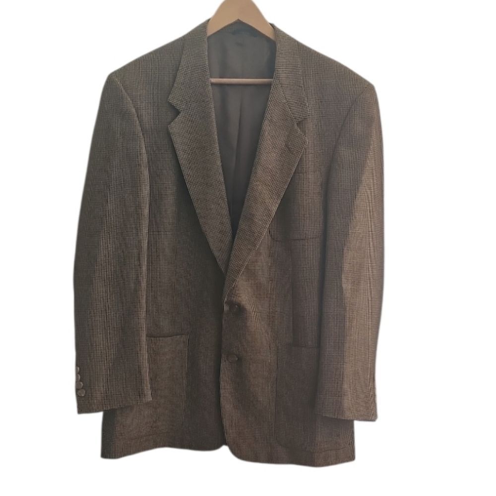 Austin Reed Wool Blazer Men’s 44L Brown Micro Check Ivy Trad Sport Coat